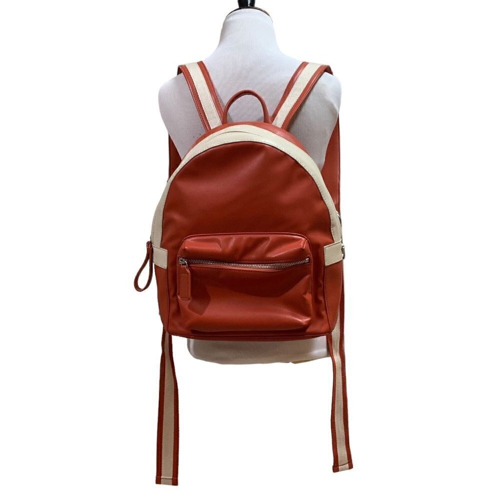 Charles & Keith Women's Back Pack Retro Look Vinyl Orange Beige Adjustable